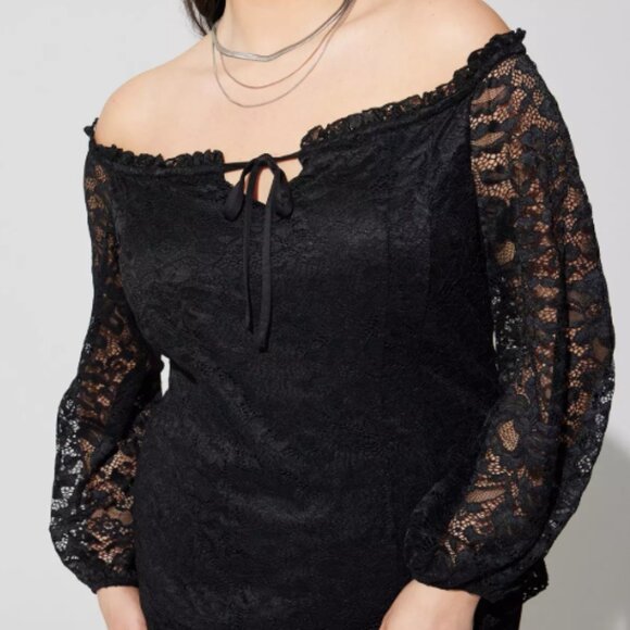 Sexy Black Stretch Lace Off Shoulder Corset Seamed Torrid Top Sz 1